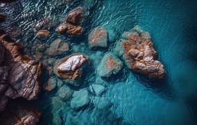 海岸清澈见底海水岩石图片